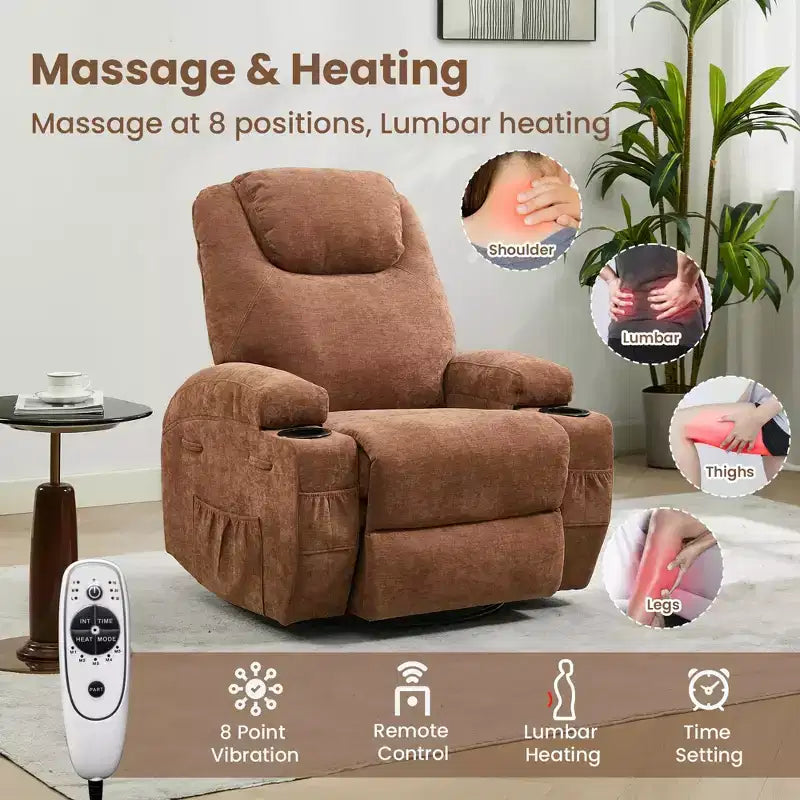 Recliner Chair, 360 Swivel Rocker Recliner Chair for Adults with Massage and Heat, Electric Glider Rocking Chairs