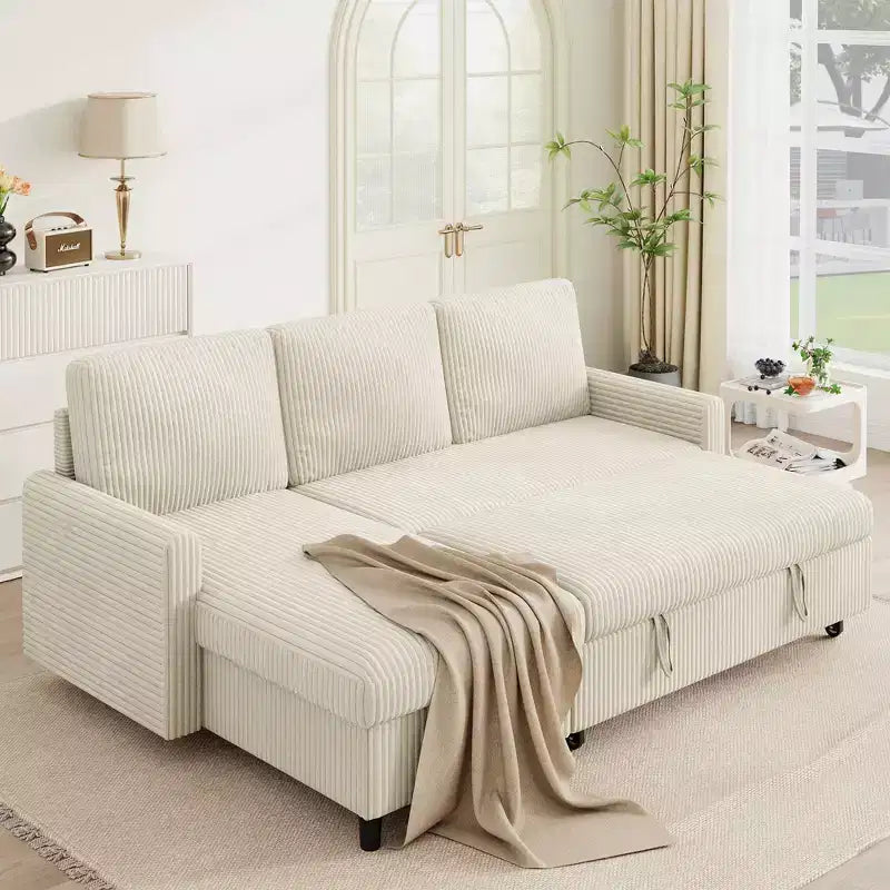 Celebalcony 77.2 Upholstered Sofa Bed, L Shaped Sectional Couch with Side Storage Package, Comfortable 3 Seat Sofa Couches for Apartment