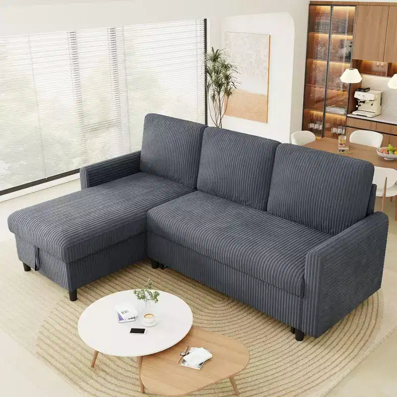 Celebalcony 77.2 Upholstered Sofa Bed, L Shaped Sectional Couch with Side Storage Package, Comfortable 3 Seat Sofa Couches for Apartment