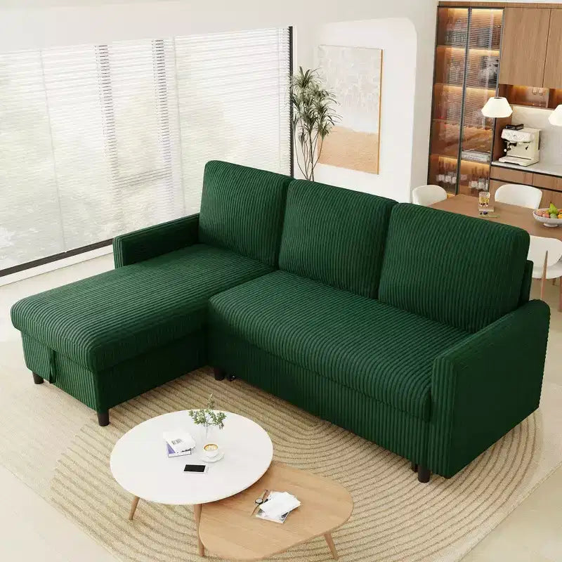 Celebalcony 77.2 Upholstered Sofa Bed, L Shaped Sectional Couch with Side Storage Package, Comfortable 3 Seat Sofa Couches for Apartment