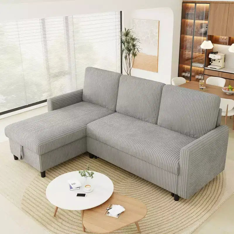 Celebalcony 77.2 Upholstered Sofa Bed, L Shaped Sectional Couch with Side Storage Package, Comfortable 3 Seat Sofa Couches for Apartment