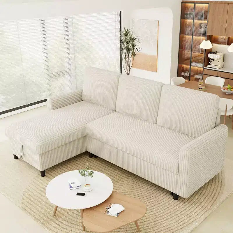 Celebalcony 77.2 Upholstered Sofa Bed, L Shaped Sectional Couch with Side Storage Package, Comfortable 3 Seat Sofa Couches for Apartment