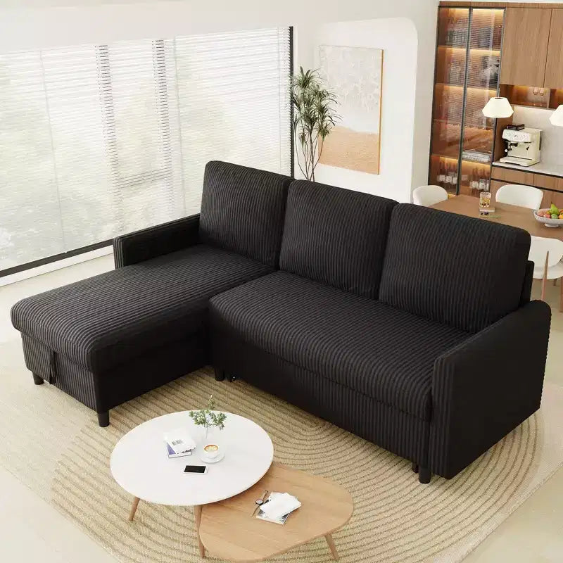 Celebalcony 77.2 Upholstered Sofa Bed, L Shaped Sectional Couch with Side Storage Package, Comfortable 3 Seat Sofa Couches for Apartment