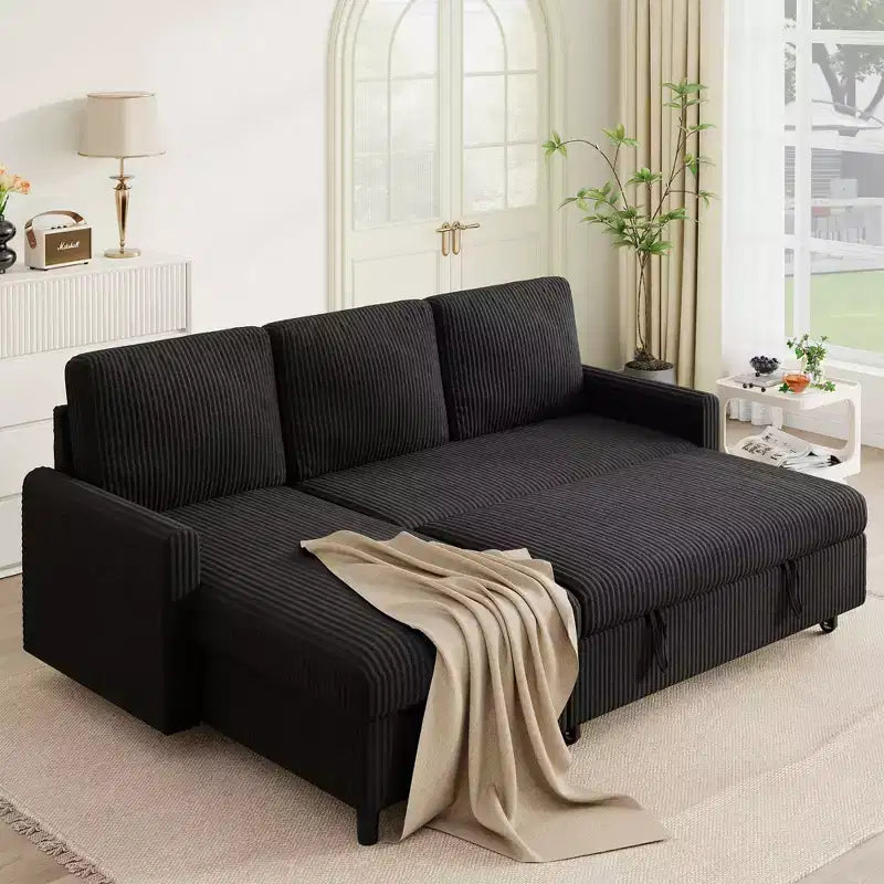 Celebalcony 77.2 Upholstered Sofa Bed, L Shaped Sectional Couch with Side Storage Package, Comfortable 3 Seat Sofa Couches for Apartment