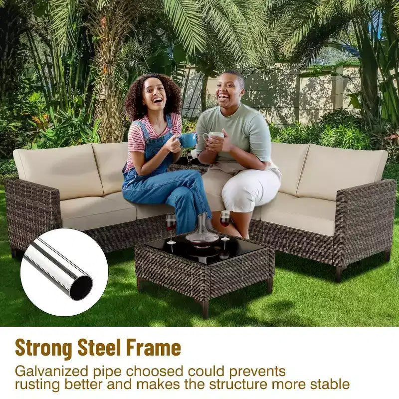 Ensemble de canapé en rotin PE 4 pièces pour patio, ensemble de canapés de conversation extérieurs en osier avec table basse et rangement