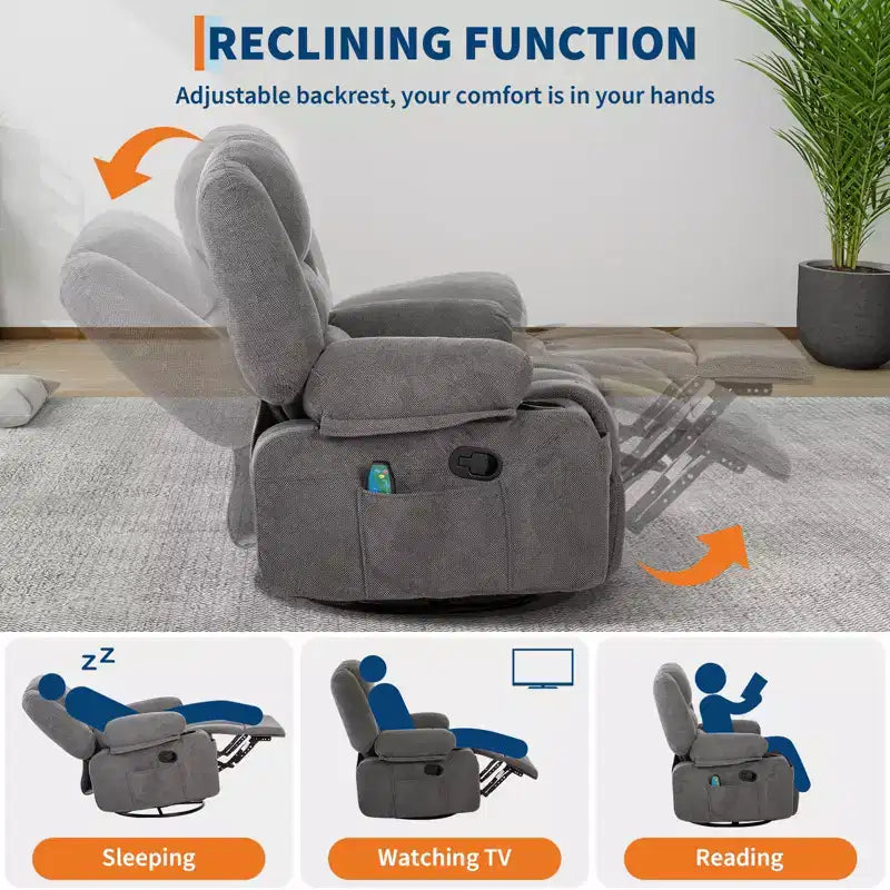 360 Swivel Chenille Rocker ChairsRocking Recliner Chair , for Living Room, Home