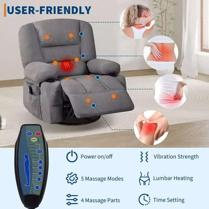 360 Swivel Chenille Rocker ChairsRocking Recliner Chair , for Living Room, Home