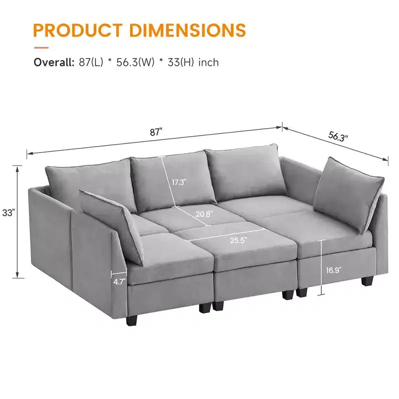 Soft Cover Beveled Edge Combination SofaConvertible Sectional Sofa Couch,
