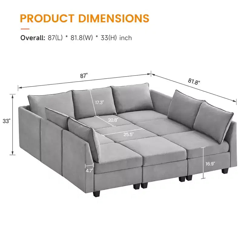 Soft Cover Beveled Edge Combination SofaConvertible Sectional Sofa Couch,