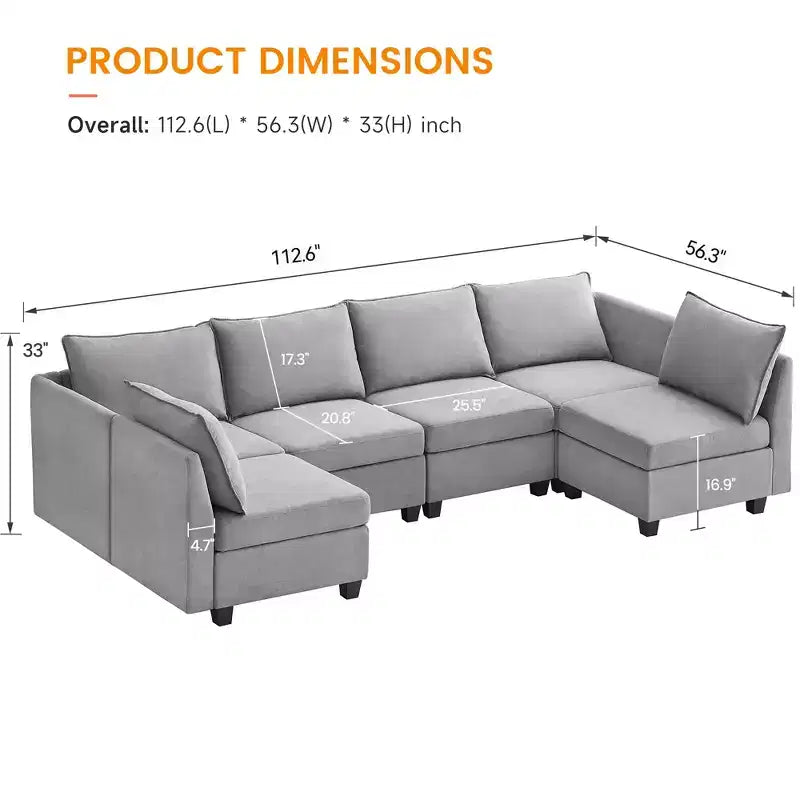 Soft Cover Beveled Edge Combination SofaConvertible Sectional Sofa Couch,