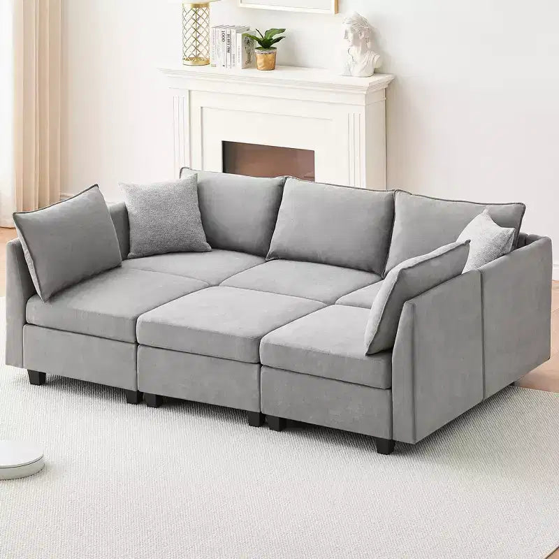 Soft Cover Beveled Edge Combination SofaConvertible Sectional Sofa Couch,