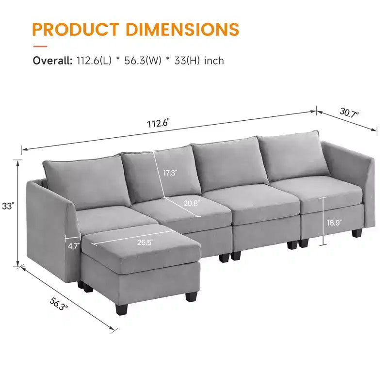 Soft Cover Beveled Edge Combination SofaConvertible Sectional Sofa Couch,