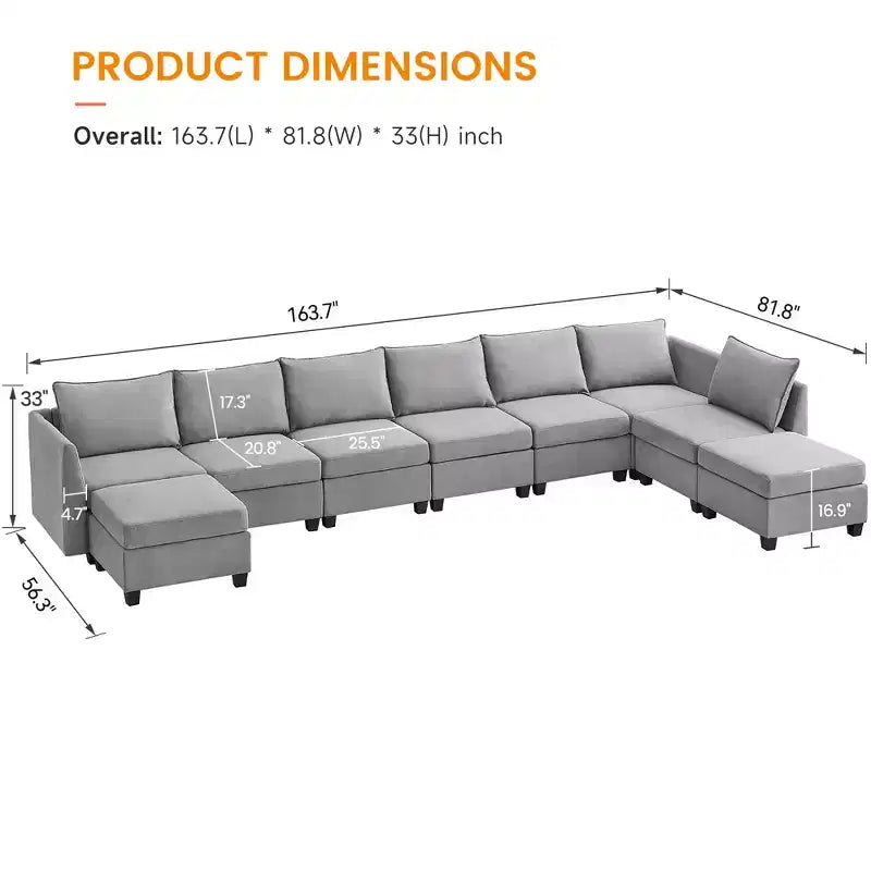 Soft Cover Beveled Edge Combination SofaConvertible Sectional Sofa Couch,