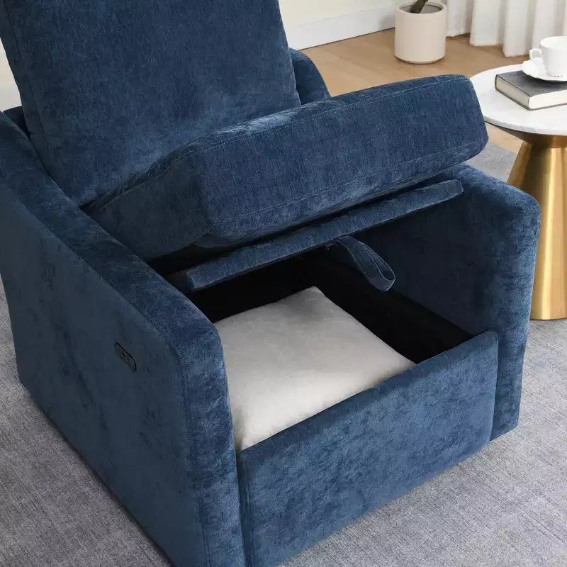 Sillones mecedora reclinables giratorios para sala de estar, silla de chenilla con soporte para teléfono, puertos USB/tipo C, almacenamiento en el brazo, marrón claro