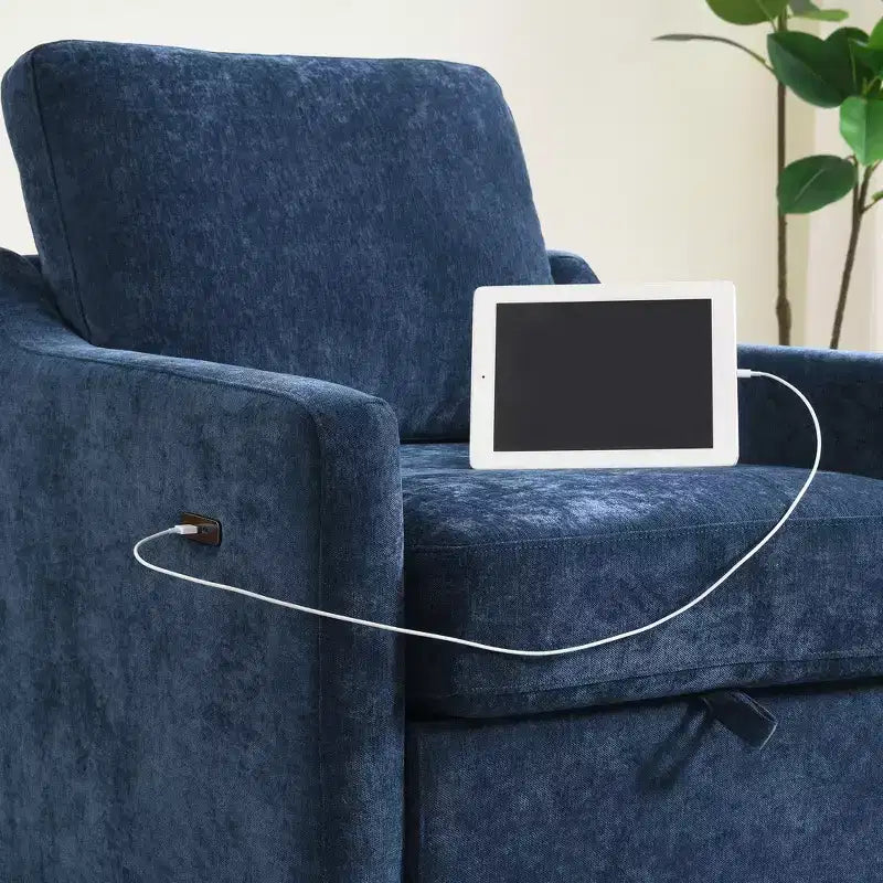 Sillones mecedora reclinables giratorios para sala de estar, silla de chenilla con soporte para teléfono, puertos USB/tipo C, almacenamiento en el brazo, marrón claro