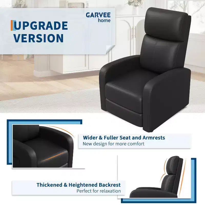 Recliner Chair for Adults, PU Leather Lazy Recliner Ergonomic Adjustable Single Sofa Enhanced with Side Pocket