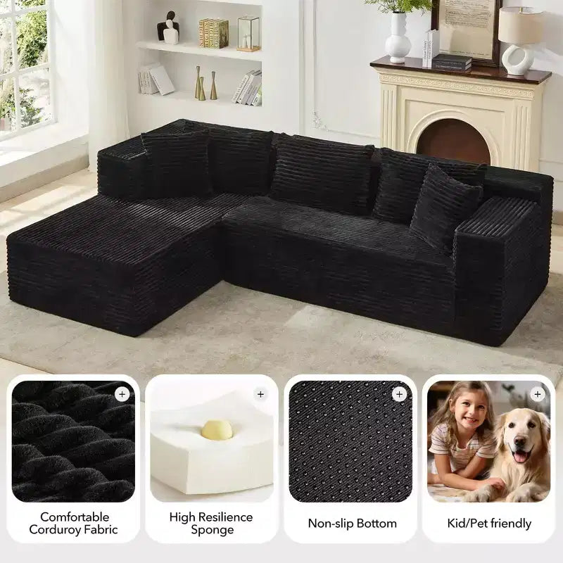 Modular Sectional Sofa Cloud Sectional Couch, 106 Comfy Fluffy L Shaped Black Couches for Living Room,Oversized Sofa Sleeper with Deep Seat