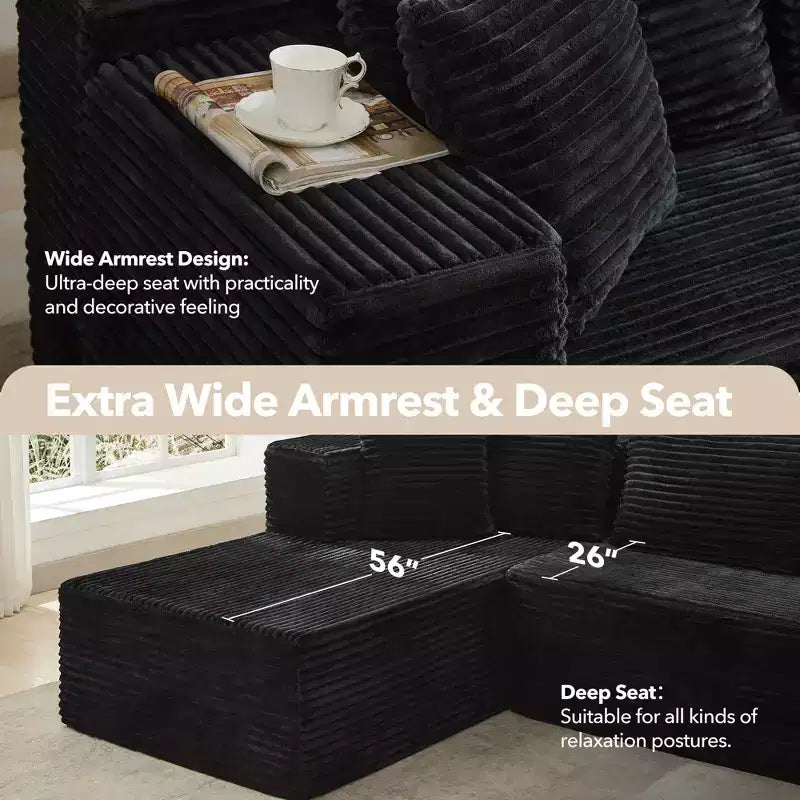 Modular Sectional Sofa Cloud Sectional Couch, 106 Comfy Fluffy L Shaped Black Couches for Living Room,Oversized Sofa Sleeper with Deep Seat