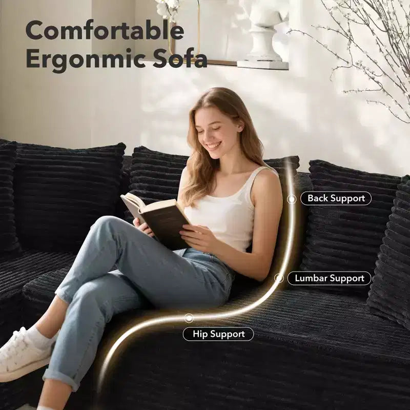 Modular Sectional Sofa Cloud Sectional Couch, 106 Comfy Fluffy L Shaped Black Couches for Living Room,Oversized Sofa Sleeper with Deep Seat