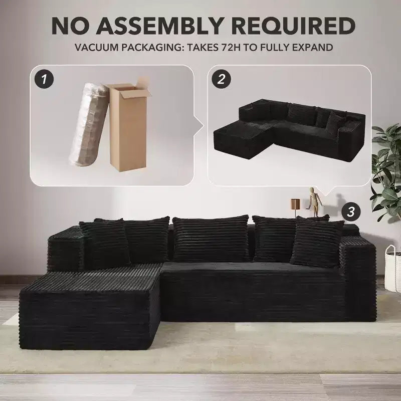 Modular Sectional Sofa Cloud Sectional Couch, 106 Comfy Fluffy L Shaped Black Couches for Living Room,Oversized Sofa Sleeper with Deep Seat