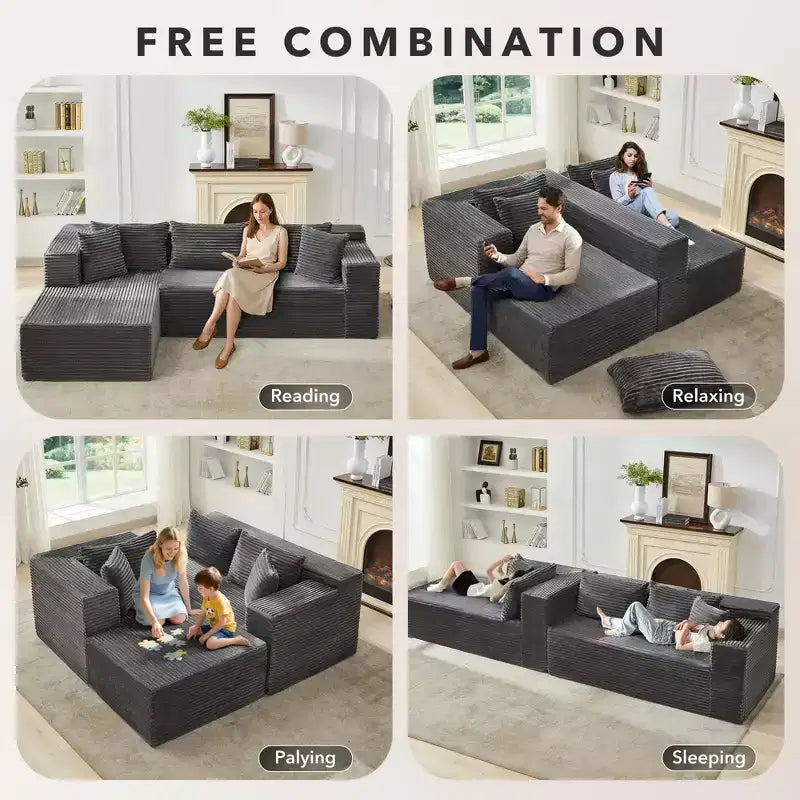 Modular Sectional Sofa Cloud Sectional Couch, 106 Comfy Fluffy L Shaped Black Couches for Living Room,Oversized Sofa Sleeper with Deep Seat