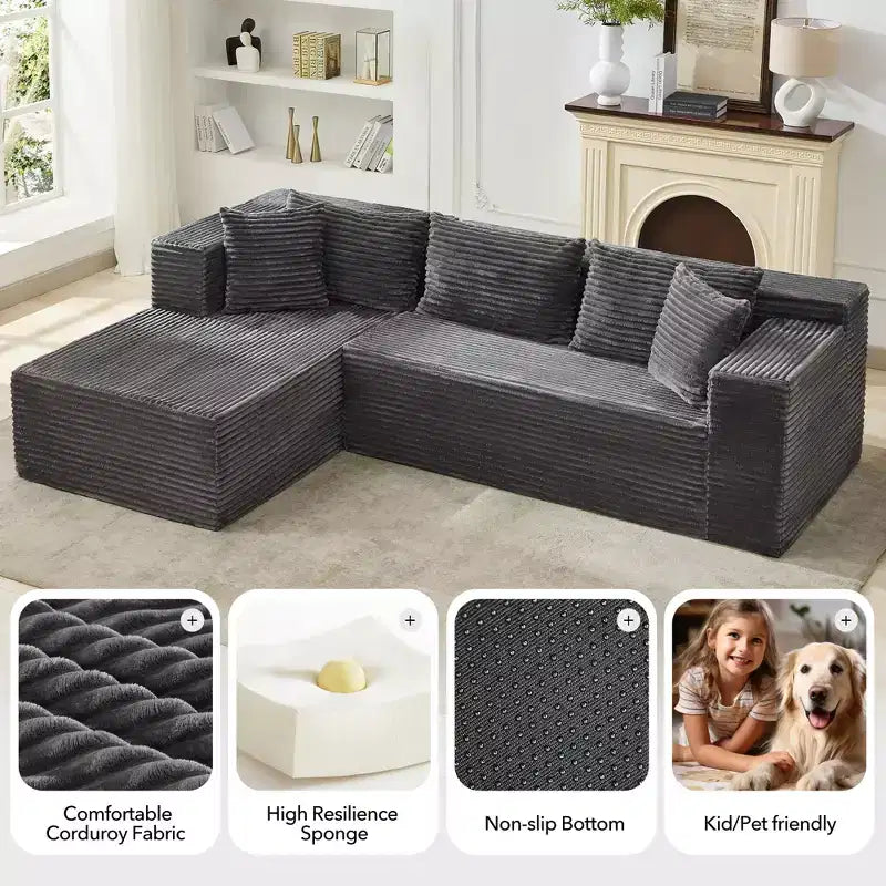 Modular Sectional Sofa Cloud Sectional Couch, 106 Comfy Fluffy L Shaped Black Couches for Living Room,Oversized Sofa Sleeper with Deep Seat
