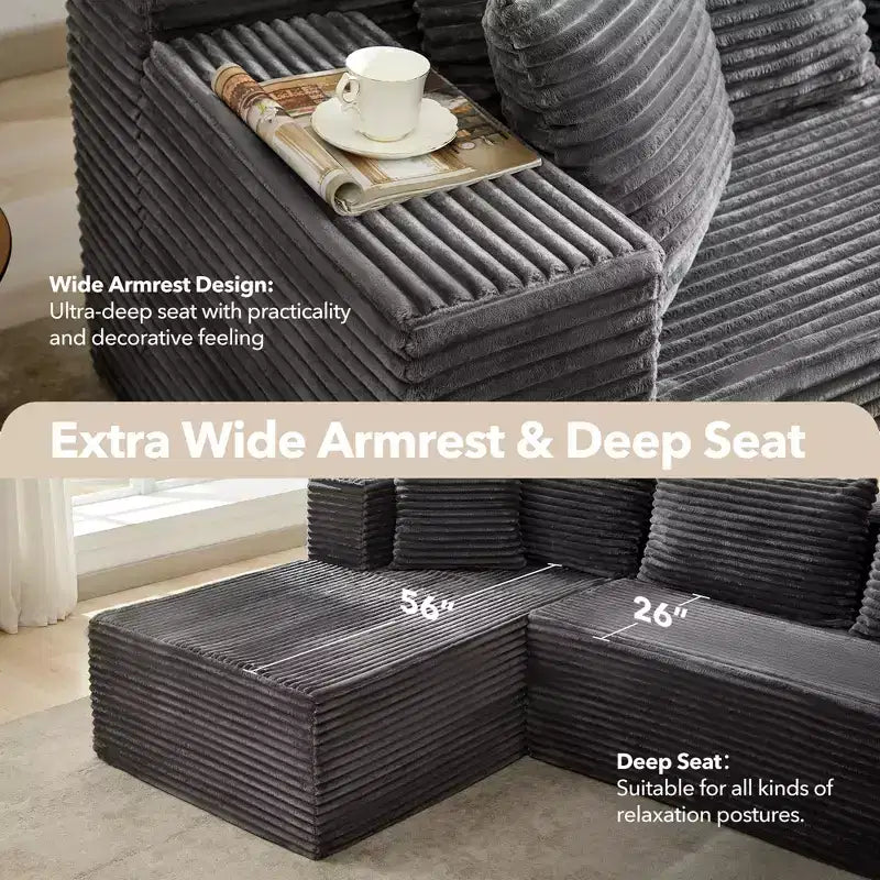 Modular Sectional Sofa Cloud Sectional Couch, 106 Comfy Fluffy L Shaped Black Couches for Living Room,Oversized Sofa Sleeper with Deep Seat