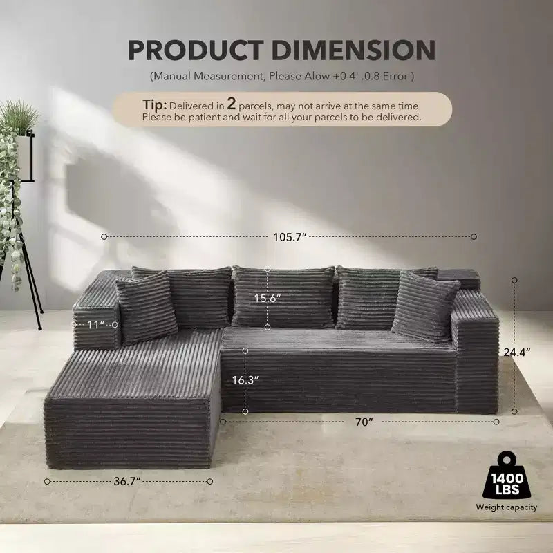 Modular Sectional Sofa Cloud Sectional Couch, 106 Comfy Fluffy L Shaped Black Couches for Living Room,Oversized Sofa Sleeper with Deep Seat