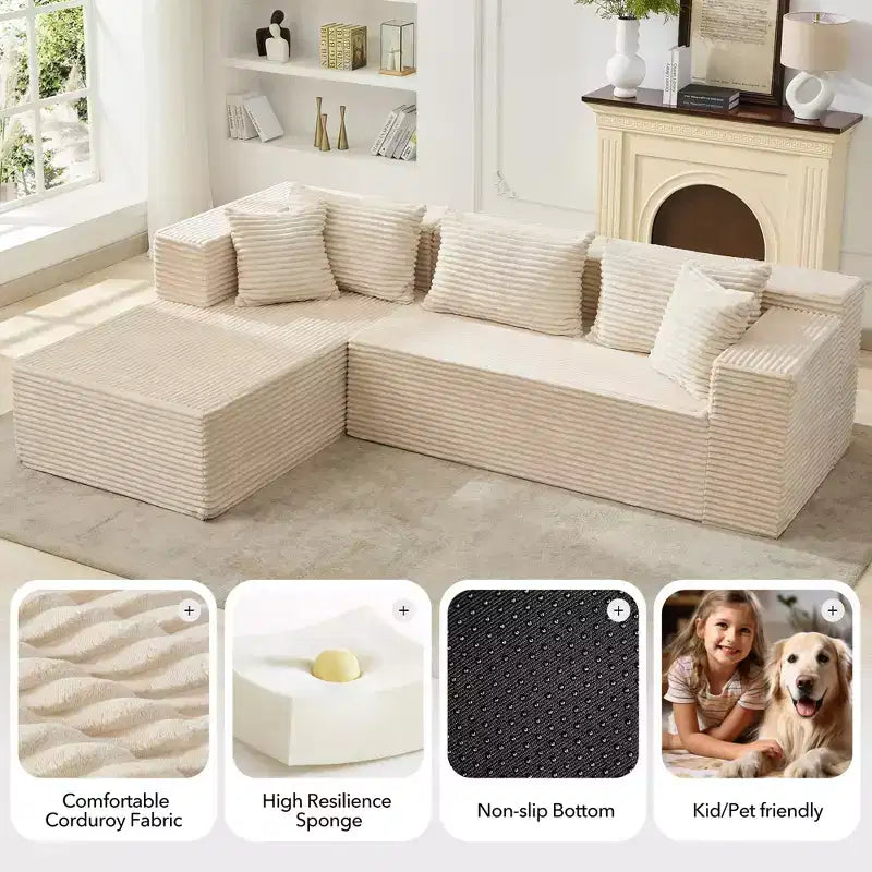 Modular Sectional Sofa Cloud Sectional Couch, 106 Comfy Fluffy L Shaped Black Couches for Living Room,Oversized Sofa Sleeper with Deep Seat
