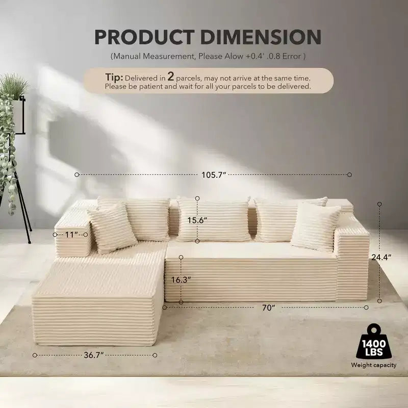Modular Sectional Sofa Cloud Sectional Couch, 106 Comfy Fluffy L Shaped Black Couches for Living Room,Oversized Sofa Sleeper with Deep Seat