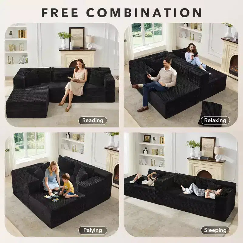 Modular Sectional Sofa Cloud Sectional Couch, 106 Comfy Fluffy L Shaped Black Couches for Living Room,Oversized Sofa Sleeper with Deep Seat