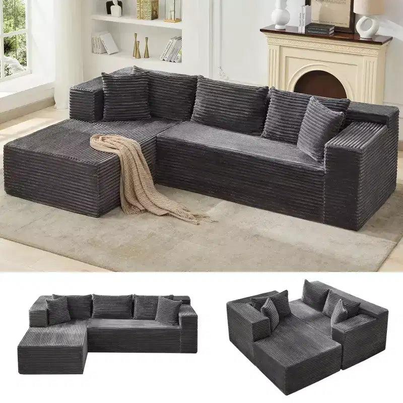 Canapé modulable Cloud, canapé d'angle en forme de L noir, confortable et moelleux de 270 cm pour salon, grand canapé-lit avec assise profonde