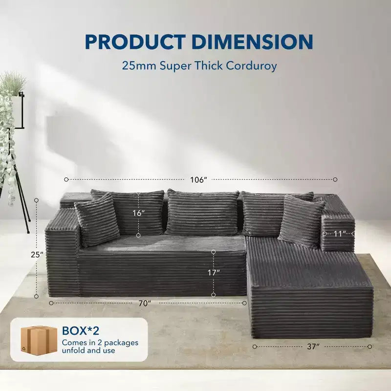 Modular Sectional Sofa - Couch with Chaise, Corduroy Couch, l Shaped Couches for Living Room