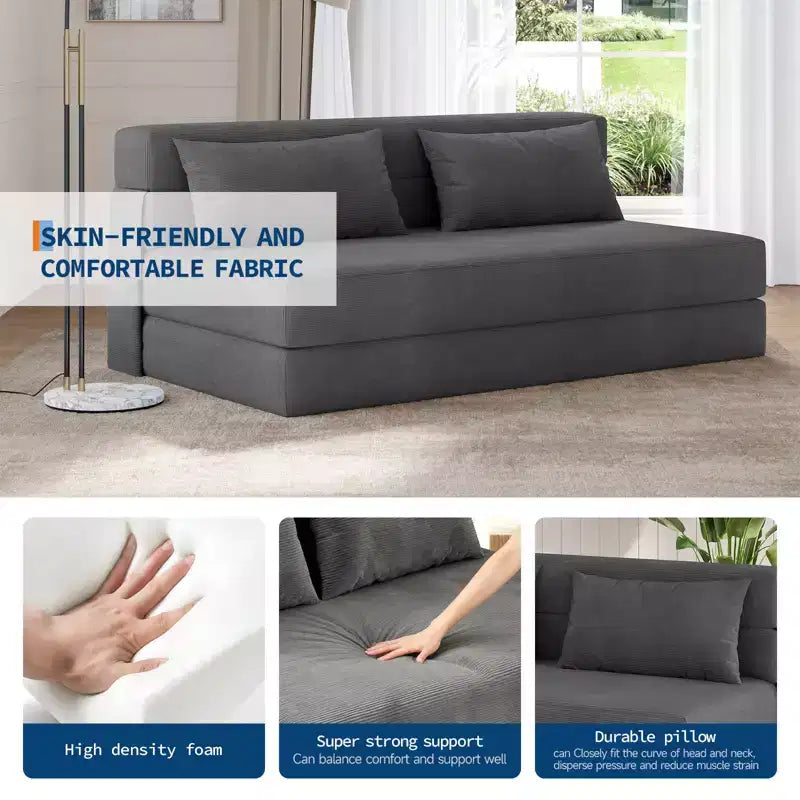 4-in-1 Folding Sofa Bed & Chair - Convertible Loveseat Sleeper, Fold-Out Couch with Pillow, Tufted Floor Lounge for Living Room & Bedroom Use