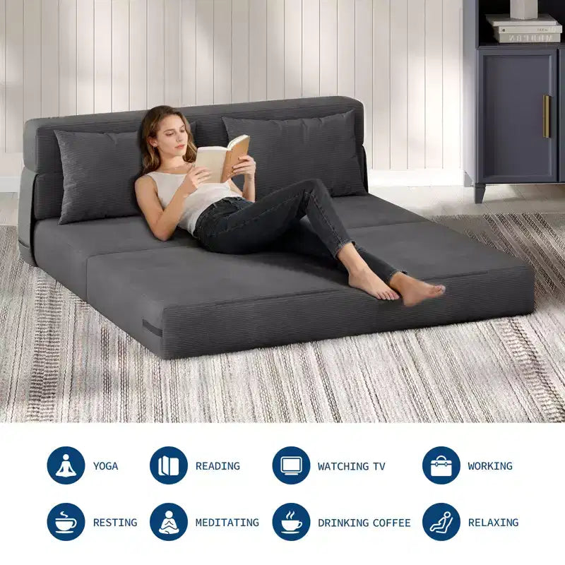 4-in-1 Folding Sofa Bed & Chair - Convertible Loveseat Sleeper, Fold-Out Couch with Pillow, Tufted Floor Lounge for Living Room & Bedroom Use