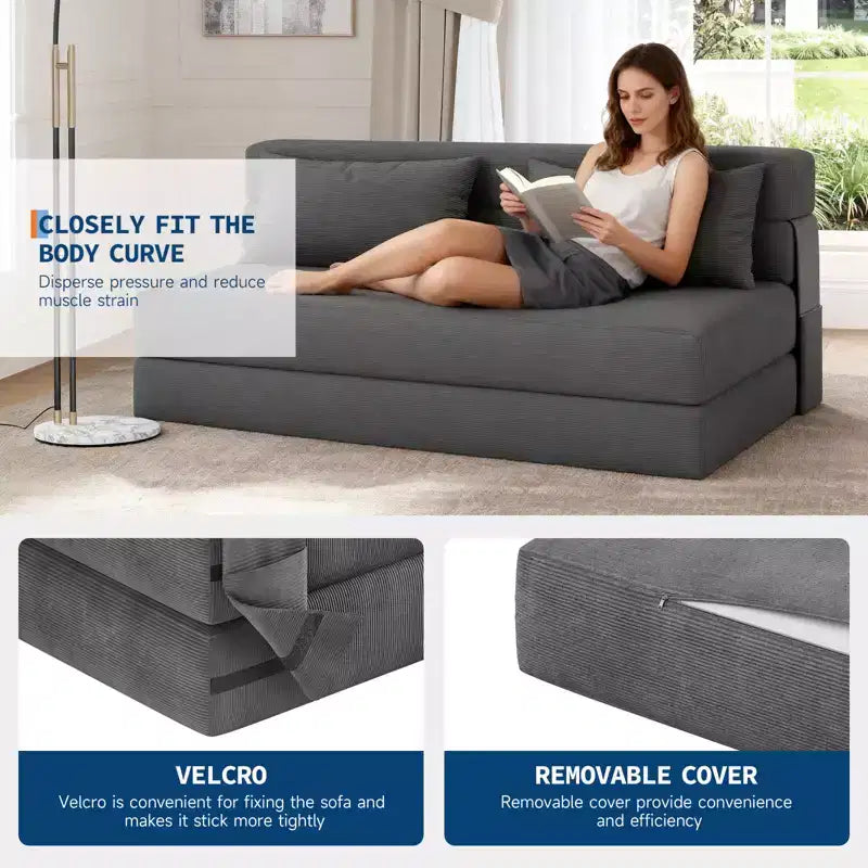 4-in-1 Folding Sofa Bed & Chair - Convertible Loveseat Sleeper, Fold-Out Couch with Pillow, Tufted Floor Lounge for Living Room & Bedroom Use