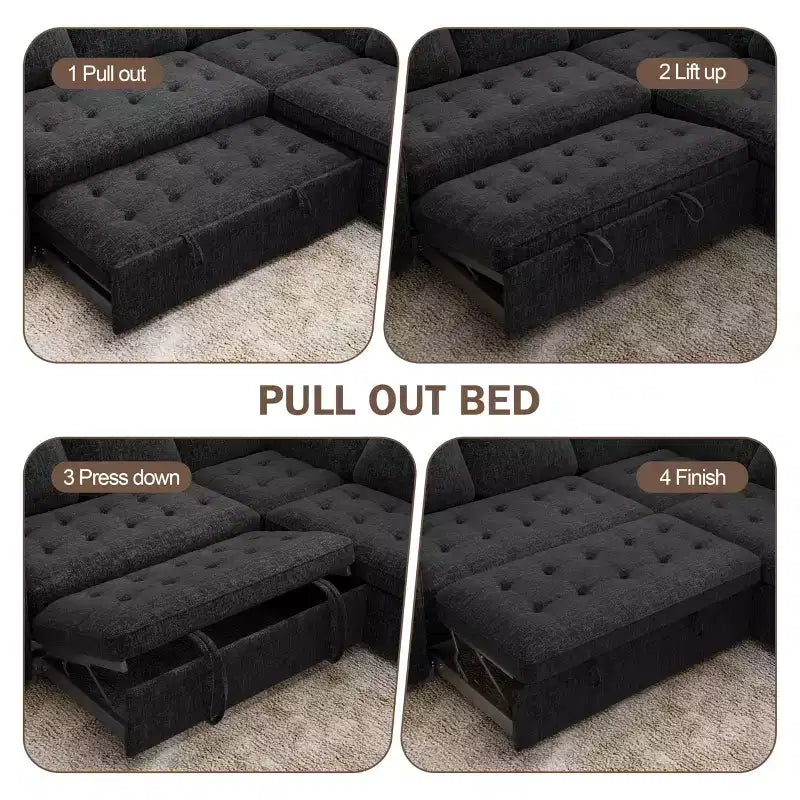Dyonery 5 Seat L Shaped Modular Sectional Sofa with Pull Out Bed, USB Ports, Adjustable Backrest & Storage, Tool-Free Assembly