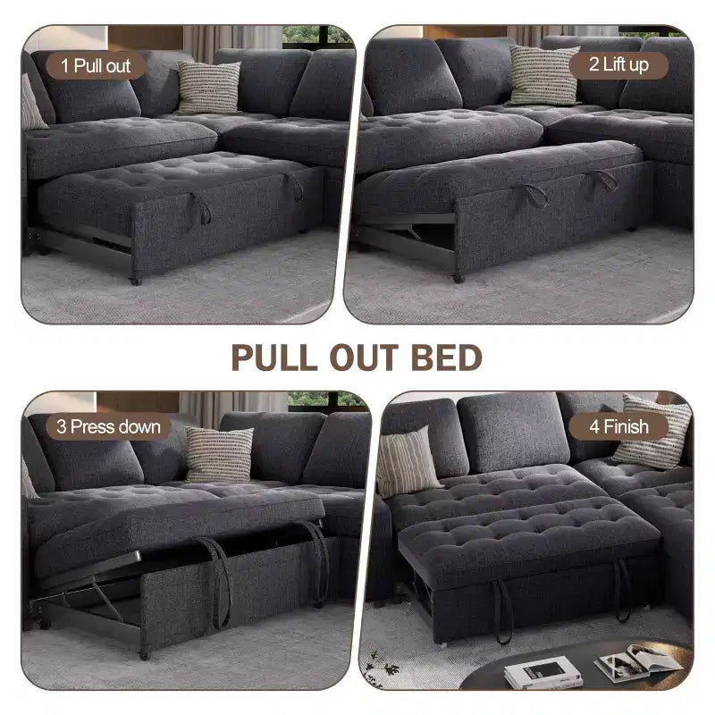 Dyonery 5 Seat L Shaped Modular Sectional Sofa with Pull Out Bed, USB Ports, Adjustable Backrest & Storage, Tool-Free Assembly