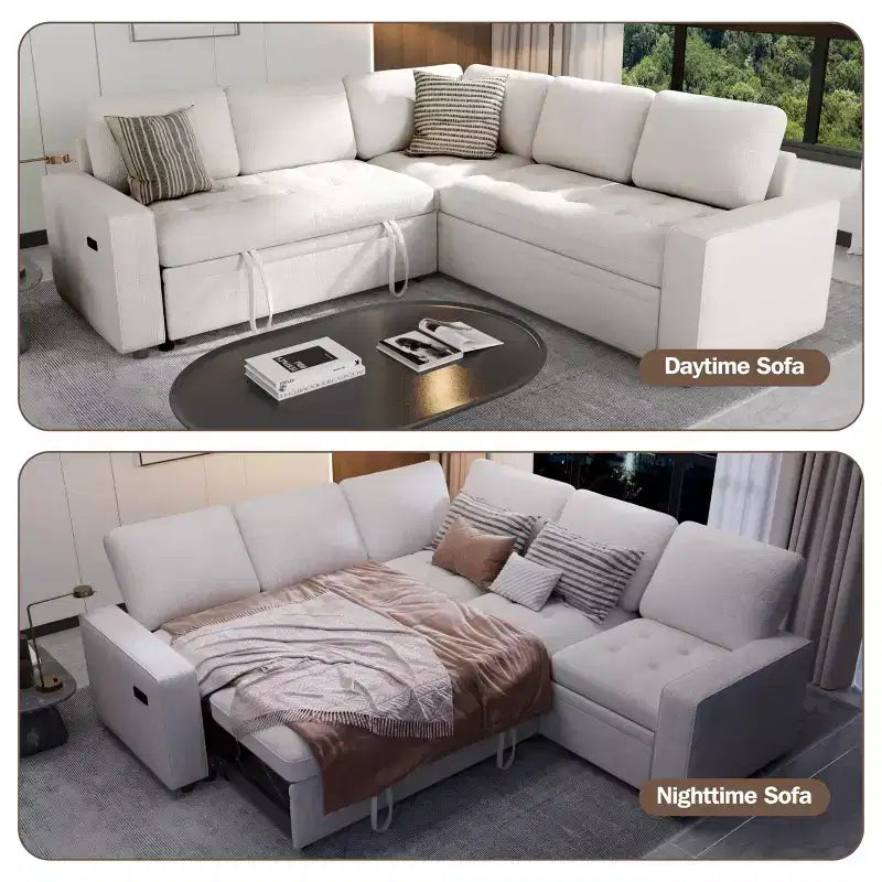Dyonery 5 Seat L Shaped Modular Sectional Sofa with Pull Out Bed, USB Ports, Adjustable Backrest & Storage, Tool-Free Assembly