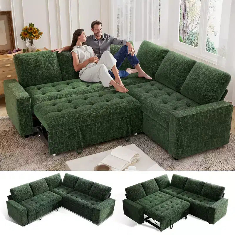 Dyonery 5 Seat L Shaped Modular Sectional Sofa with Pull Out Bed, USB Ports, Adjustable Backrest & Storage, Tool-Free Assembly