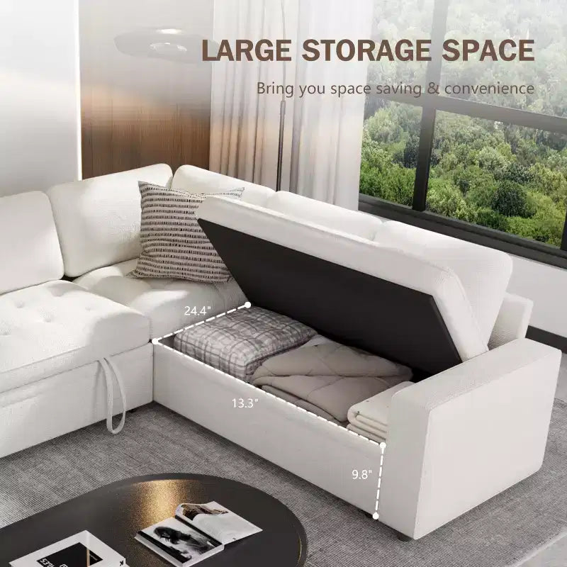 Dyonery 5 Seat L Shaped Modular Sectional Sofa with Pull Out Bed, USB Ports, Adjustable Backrest & Storage, Tool-Free Assembly