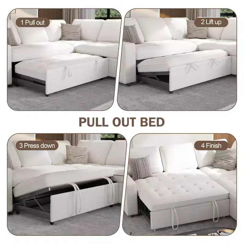 Dyonery 5 Seat L Shaped Modular Sectional Sofa with Pull Out Bed, USB Ports, Adjustable Backrest & Storage, Tool-Free Assembly