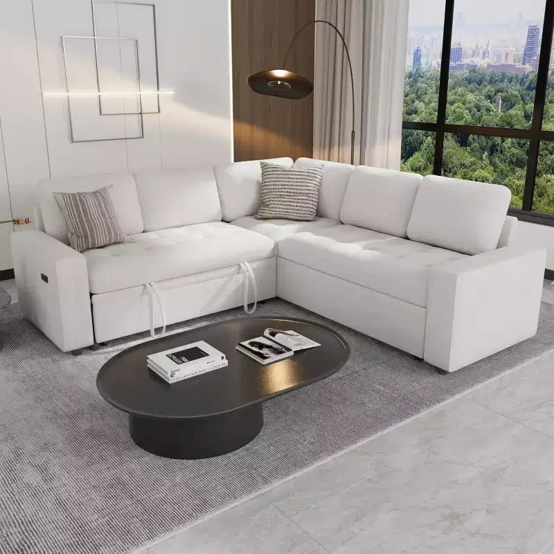 Dyonery 5 Seat L Shaped Modular Sectional Sofa with Pull Out Bed, USB Ports, Adjustable Backrest & Storage, Tool-Free Assembly