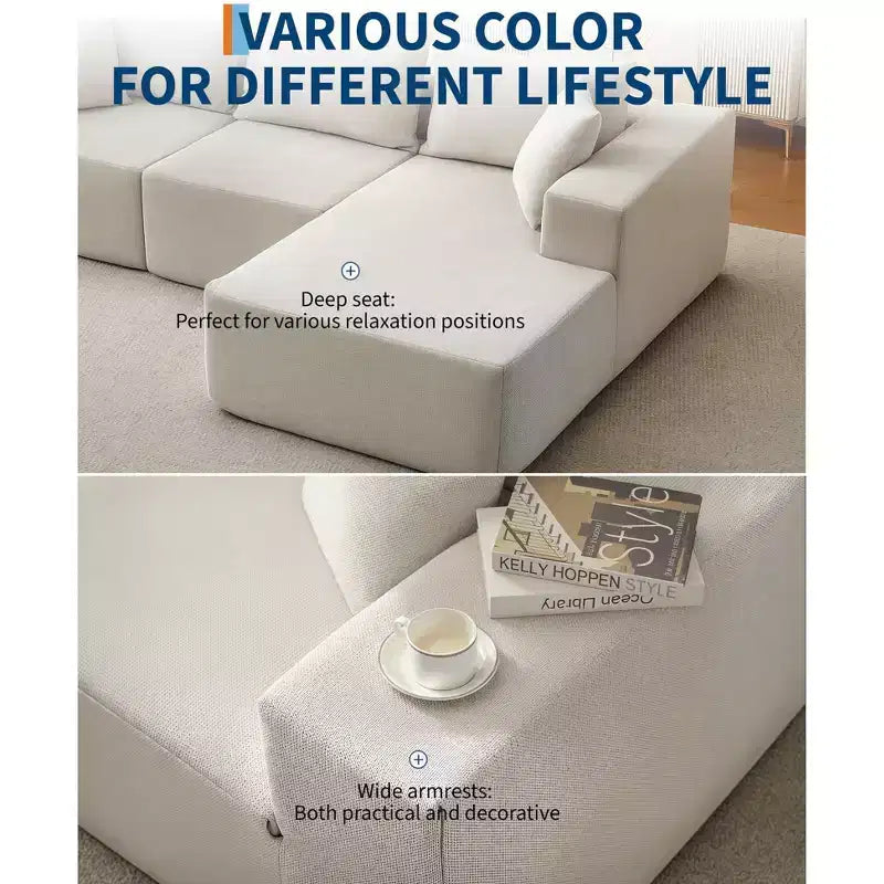 108 Modular Cloud Sectional Couch with L-Shape Chaise, Modern Modular Sofa with Deep Seat, Oversized Sofa Sleeper, No Assembly Required, Left Facing