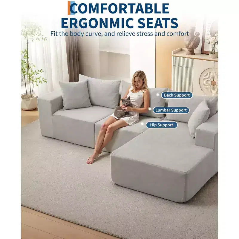 108 Modular Cloud Sectional Couch with L-Shape Chaise, Modern Modular Sofa with Deep Seat, Oversized Sofa Sleeper, No Assembly Required, Left Facing
