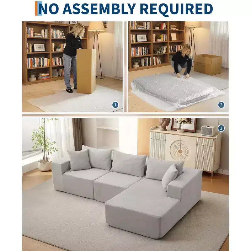 108 Modular Cloud Sectional Couch with L-Shape Chaise, Modern Modular Sofa with Deep Seat, Oversized Sofa Sleeper, No Assembly Required, Left Facing