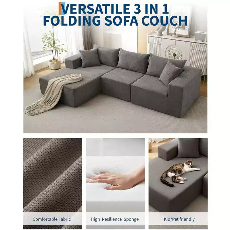 108 Modular Cloud Sectional Couch with L-Shape Chaise, Modern Modular Sofa with Deep Seat, Oversized Sofa Sleeper, No Assembly Required, Left Facing