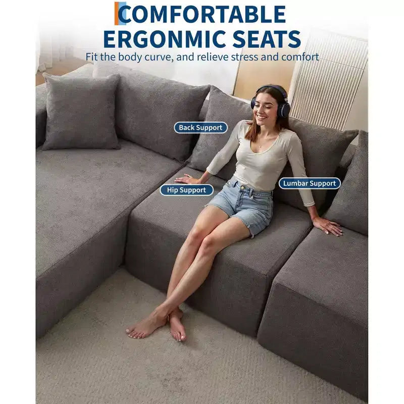 108 Modular Cloud Sectional Couch with L-Shape Chaise, Modern Modular Sofa with Deep Seat, Oversized Sofa Sleeper, No Assembly Required, Left Facing