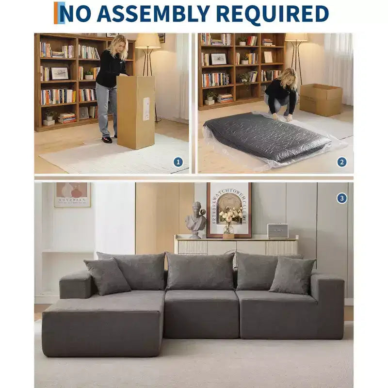 108 Modular Cloud Sectional Couch with L-Shape Chaise, Modern Modular Sofa with Deep Seat, Oversized Sofa Sleeper, No Assembly Required, Left Facing