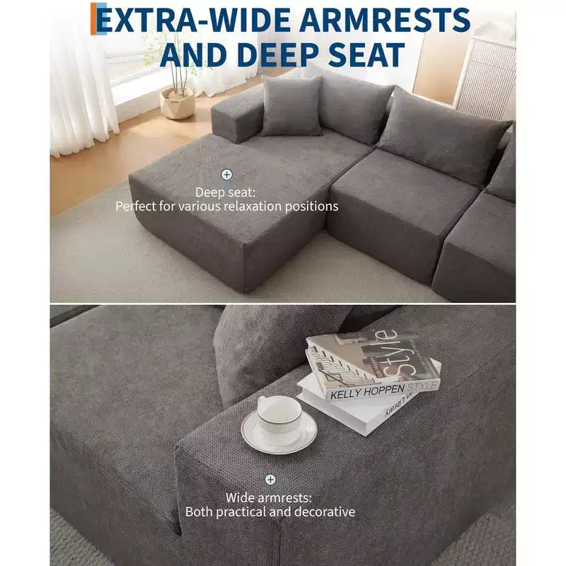 108 Modular Cloud Sectional Couch with L-Shape Chaise, Modern Modular Sofa with Deep Seat, Oversized Sofa Sleeper, No Assembly Required, Left Facing